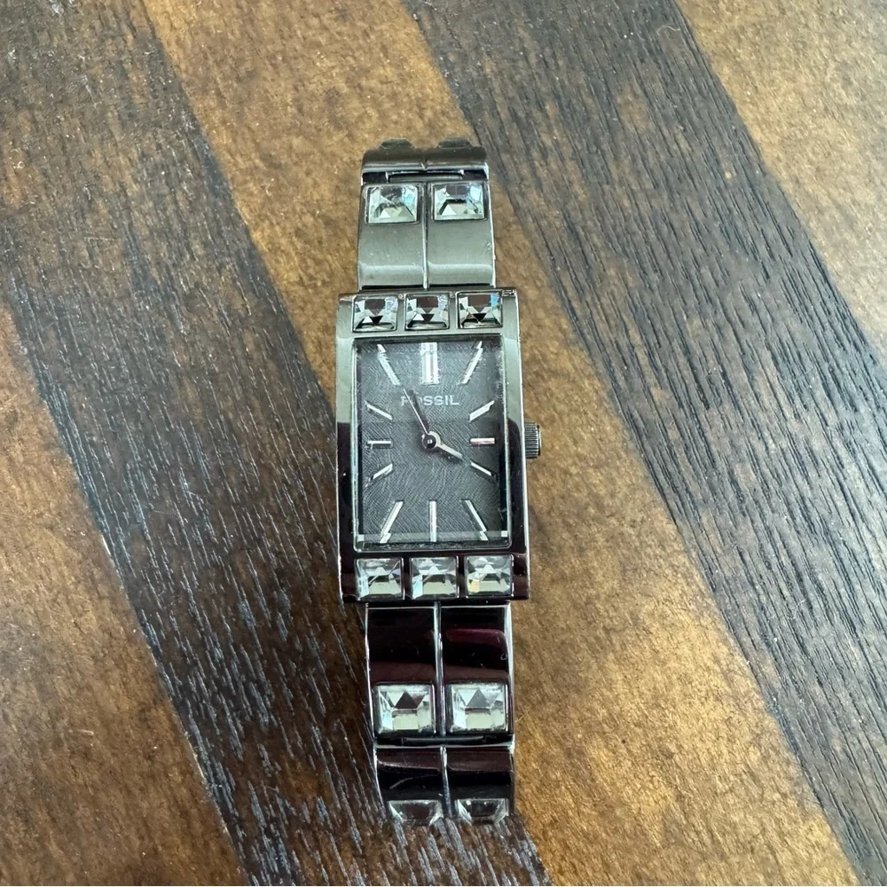 Fossil Gunmetal Watch with Crystal Accents